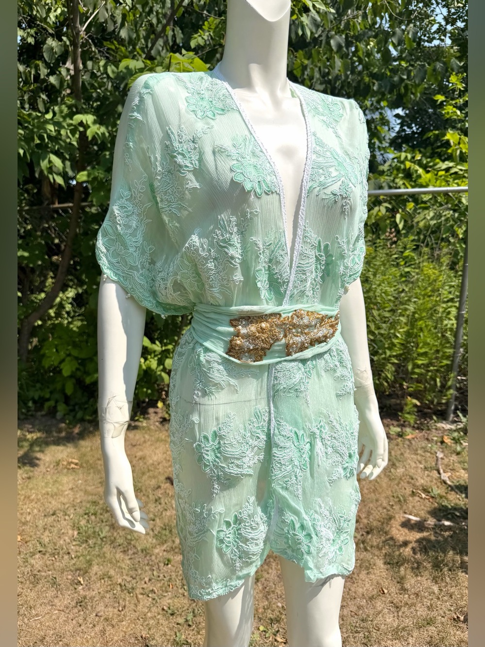 Pakistani Indian AGHA NOOR Long Belted Top Blouse Beaded Metal Embroidery M Mint